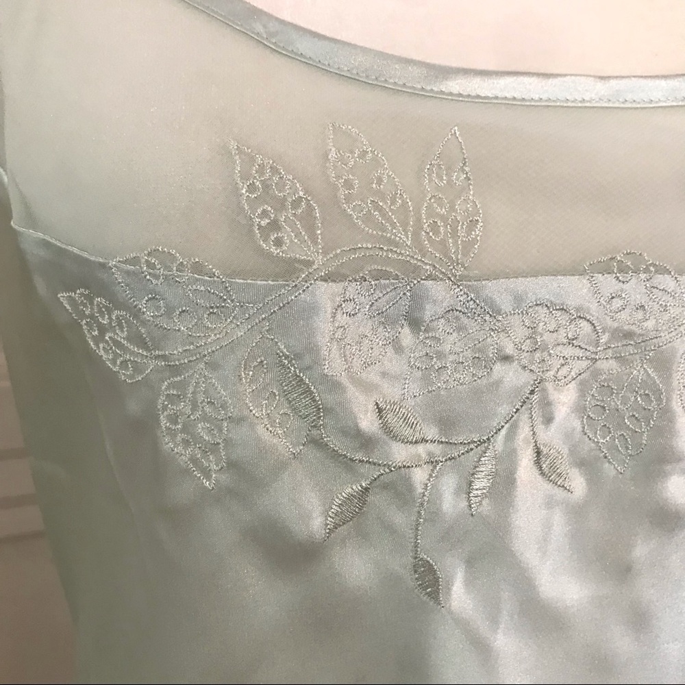 Slip Dress in Mint - Flowy like Satin - with Sheer Neckline Feature M - Picture 7 of 15